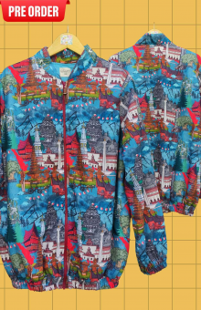 HaluanBali Jaket Bomber | Jaket Bahan Katun Twill | Motif Musim Hujan